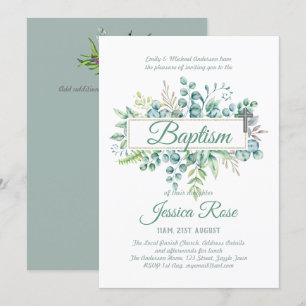 Elegant Eucalyptus Baptism Christening Greenery Inbjudningar