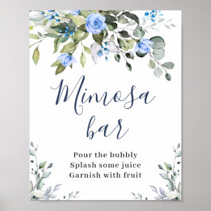 Elegant Eucalyptus Blå Rosor Blommig Mimosa Bar Poster