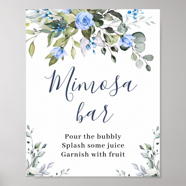 Elegant Eucalyptus Blå Rosor Blommig Mimosa Bar Poster (Framsidan)