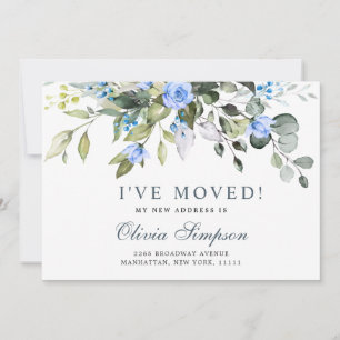 Elegant Eucalyptus Blått Ro Blommigt Flytta Meddelande