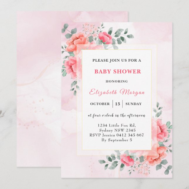 Elegant: eucalyptus blomdusch inbjudningar (Fram/baksida)