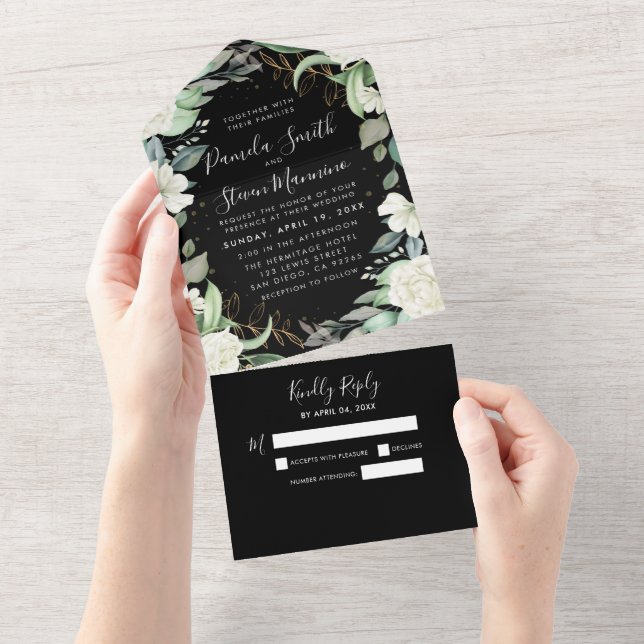 Elegant Eucalyptus Blommigt Black Bröllop med OSA (Avrivbar del)