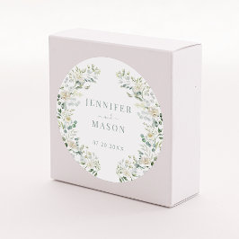 Elegant Eucalyptus Blommigt Bröllop Bride Groom Runt Klistermärke