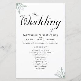 Elegant Eucalyptus Blommigt Bröllop Ceremony-progr