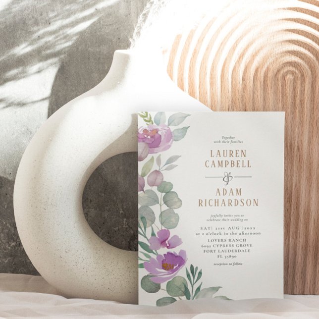 Elegant Eucalyptus blommigt Grönt och rosa Bröllop Inbjudningar (Skapare uppladdad)