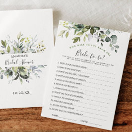 Elegant Eucalyptus Blommigt Möhippa Game Card Inbjudningar
