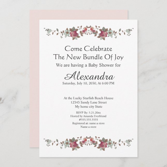 Elegant Eucalyptus Blommigt  Rosa (Fram/baksida)