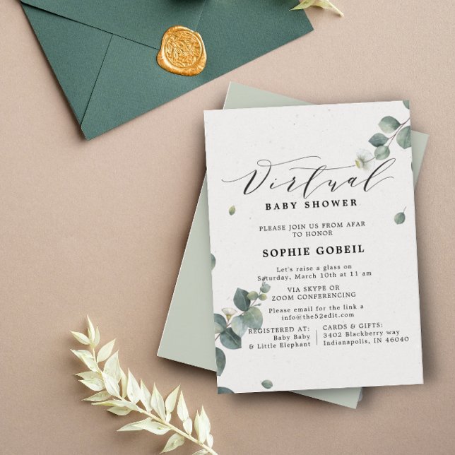 Elegant Eucalyptus Blommigt VIRTUTAL Baby Shower Inbjudningar (Skapare uppladdad)