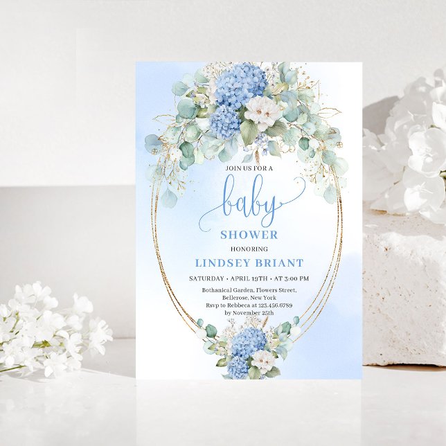 Elegant Eucalyptus Blue Baby Shower Invitation Inbjudningar (Elegant Eucalyptus Blue Baby Shower Invitation)