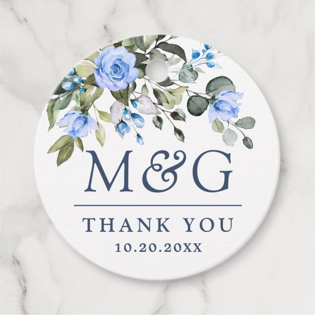 Elegant Eucalyptus Blue Ro Blommigt Bröllop Gåvor Etiketter (Framsida)