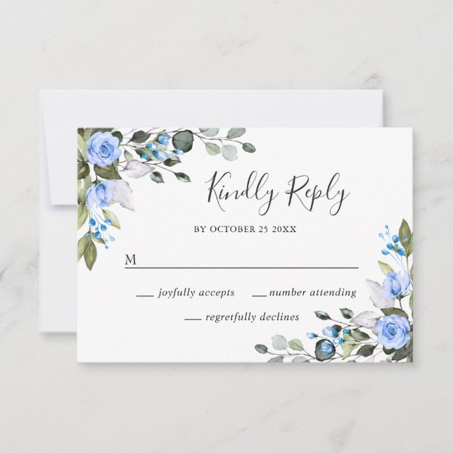 Elegant Eucalyptus Blue Ro Bröllop OSA Card Kort (Framsida)