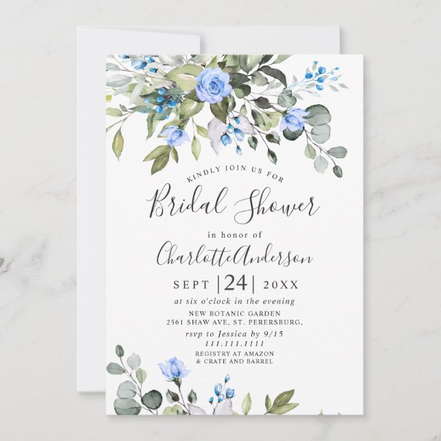 Elegant Eucalyptus Blue Ro MÖHIPPA Inbjudningar (Framsida)