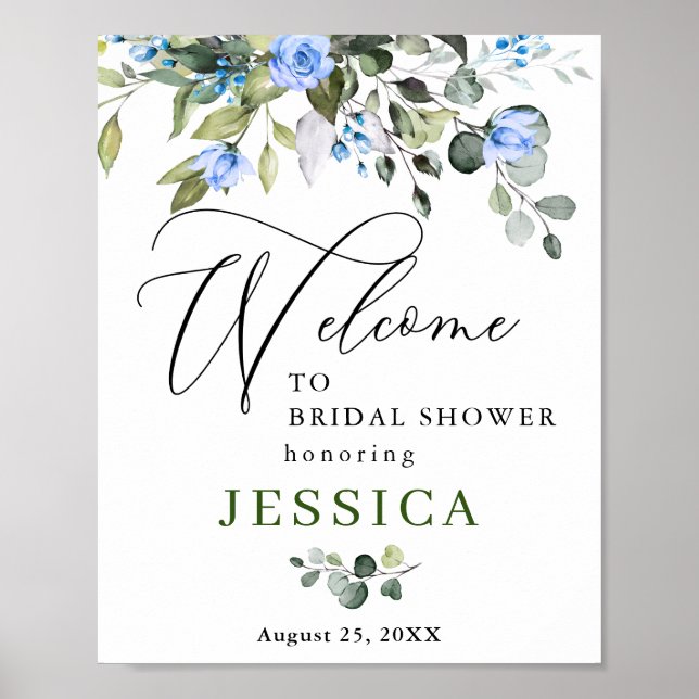 Elegant Eucalyptus Blue Ro Möhippa Poster (Framsidan)