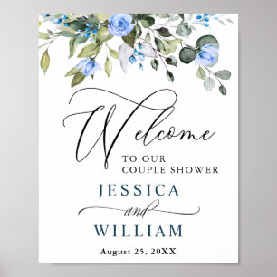 Elegant Eucalyptus Blue Ro par Shower Poster