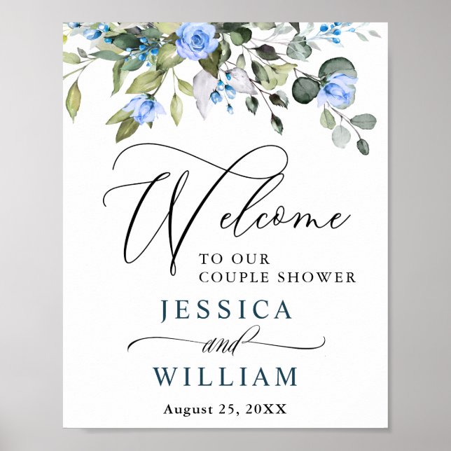 Elegant Eucalyptus Blue Ro par Shower Poster (Framsidan)