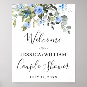 Elegant Eucalyptus Blue Ro par Shower Poster