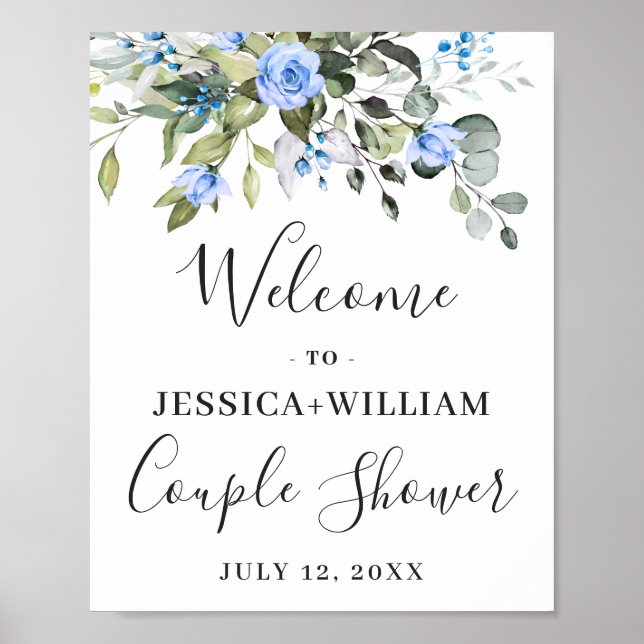 Elegant Eucalyptus Blue Ro par Shower Poster (Framsidan)