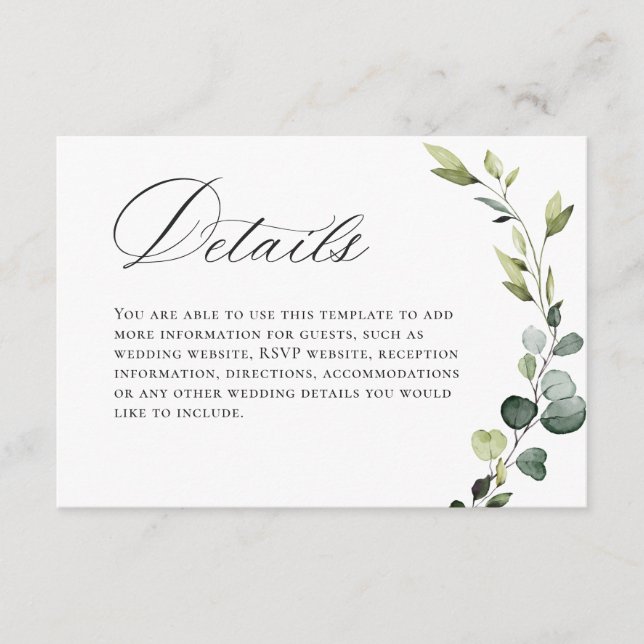 Elegant Eucalyptus Bohemian Bröllop Tilläggskort (Framsida)