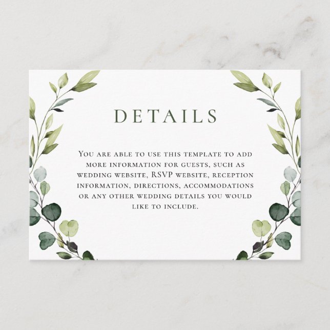 Elegant Eucalyptus Bohemian Bröllop Tilläggskort (Framsida)