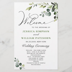 Elegant Eucalyptus Boho Bröllop Ceremony-programme