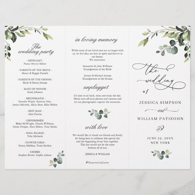 Elegant Eucalyptus Boho Bröllop Ceremony-programme (Framsida)