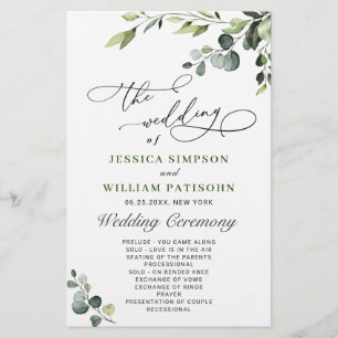 Elegant Eucalyptus Boho Bröllop Ceremony-programme