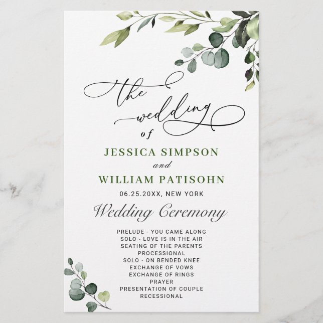 Elegant Eucalyptus Boho Bröllop Ceremony-programme (Framsida)
