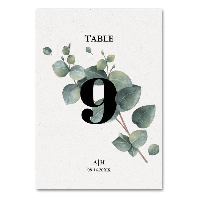 Elegant Eucalyptus Bordsnummer Card (Framsidan)