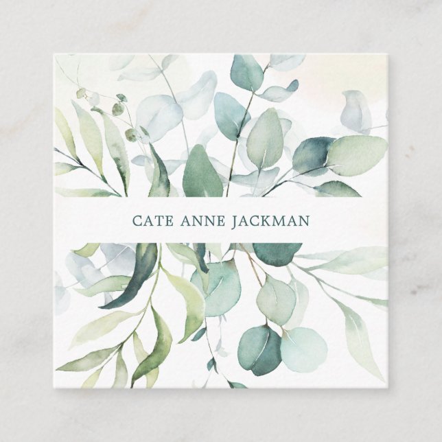 Elegant Eucalyptus Botanical Greenery Modern Fyrkantigt Visitkort (Framsida)