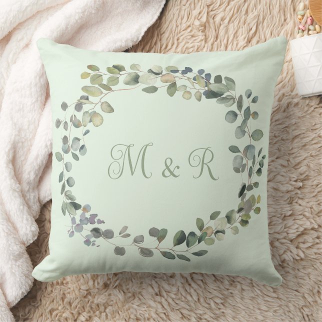 Elegant Eucalyptus Botanical Greenery Monogram Kudde (Filt)