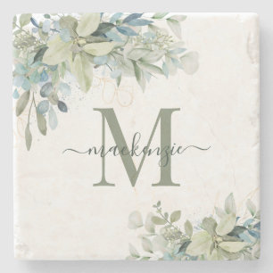 Elegant Eucalyptus Botanical Greenery Monogram Stenunderlägg