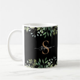 Elegant Eucalyptus Botanical Guld Monogram Script Kaffemugg