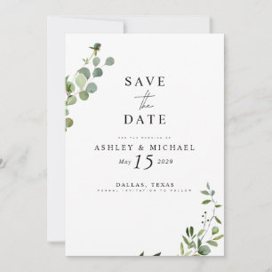 Elegant Eucalyptus Botanical Marble Bröllop Spara Datumet