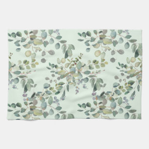 Elegant Eucalyptus Botanical Watercolor Greenery Kökshandduk