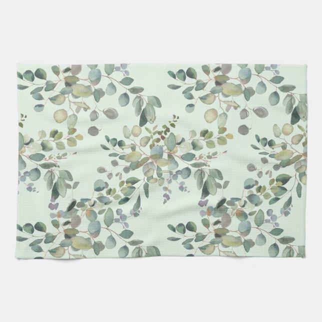 Elegant Eucalyptus Botanical Watercolor Greenery Kökshandduk (Horisontell)