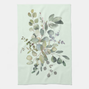 Elegant Eucalyptus Botanical Watercolor Greenery Kökshandduk