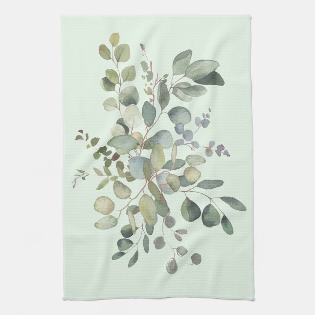 Elegant Eucalyptus Botanical Watercolor Greenery Kökshandduk (Vertikal)