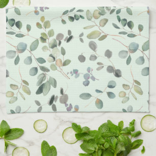 Elegant Eucalyptus Botanical Watercolor Greenery Kökshandduk
