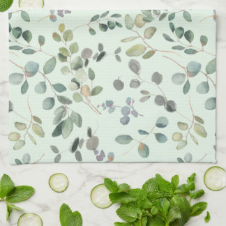 Elegant Eucalyptus Botanical Watercolor Greenery Kökshandduk