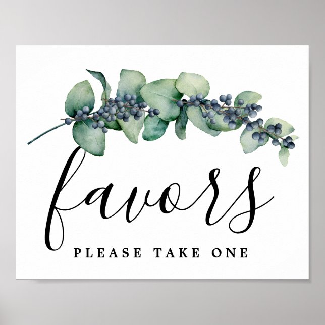 Elegant Eucalyptus Botanical Wedding-favoritskylt Poster (Framsidan)