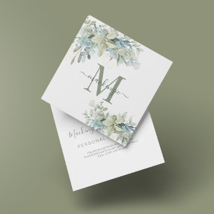 Elegant Eucalyptus Botaniska Blommigten Monogram Fyrkantigt Visitkort