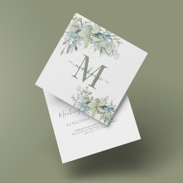 Elegant Eucalyptus Botaniska Blommigten Monogram Fyrkantigt Visitkort
