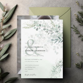 Elegant Eucalyptus Botaniskt sidfoto Bröllop Inbjudningar
