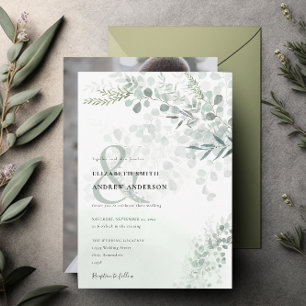 Elegant Eucalyptus Botaniskt sidfoto Bröllop Inbjudningar