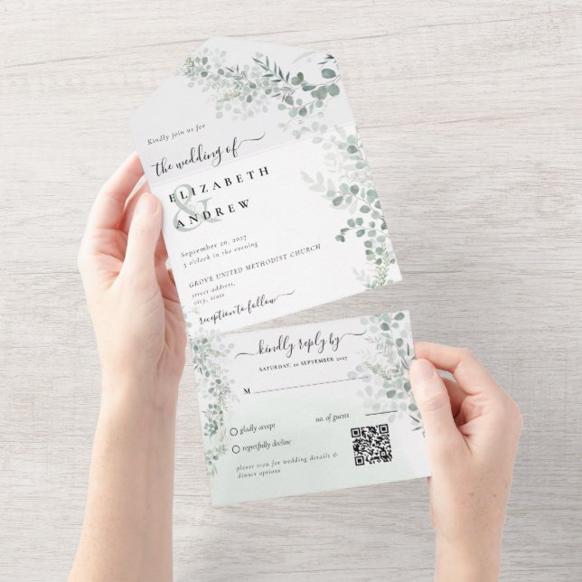 Elegant Eucalyptus Botaniskt utbyte QR kod Bröllop (Tearaway)
