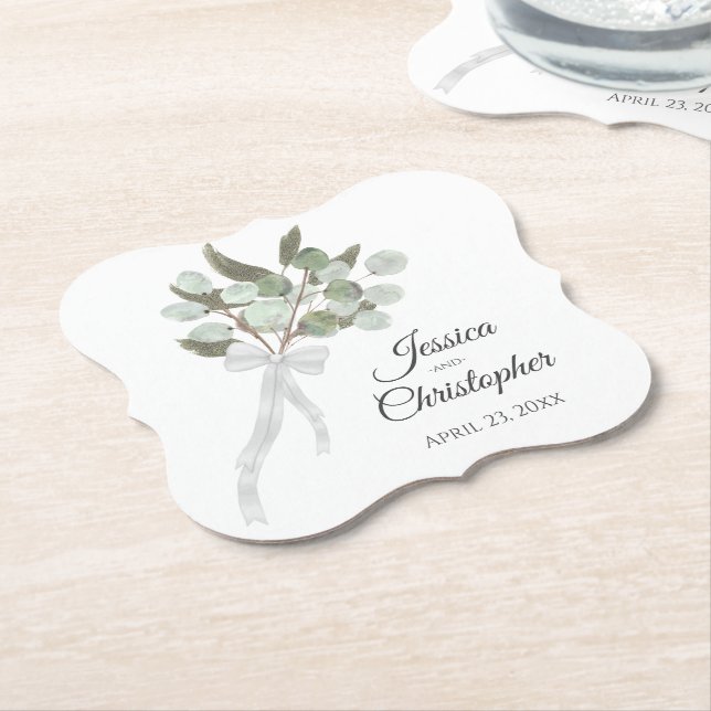 Elegant Eucalyptus Bouquet Boho Watercolor Bröllop Underlägg Papper (Vinklad)