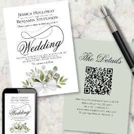Elegant Eucalyptus Bouquet QR Code Bröllop Inbjudningar