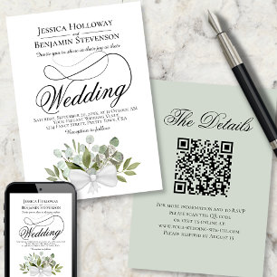 Elegant Eucalyptus Bouquet QR Code Bröllop Inbjudningar