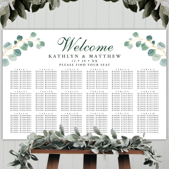 Elegant Eucalyptus Bröllop 18 Bord säten Poster (Skapare uppladdad)