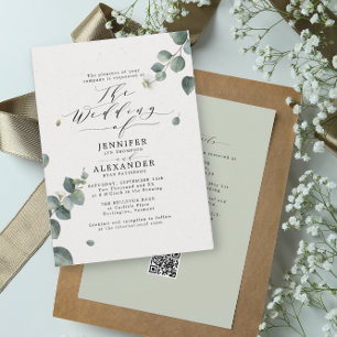 Elegant Eucalyptus Bröllop All in One OSA QR Code Inbjudningar